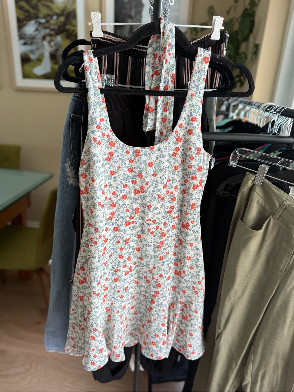 Trixxi White Floral Scoop Neck Dress with Red and Blue Flowers